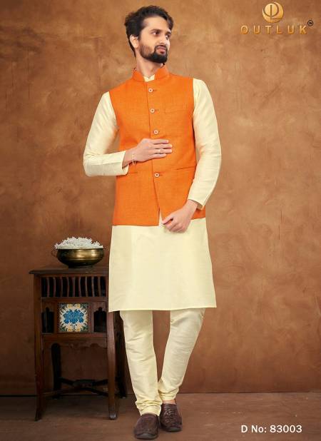 Orange Colour Outluk 83 New Designer Ethnic Wear Mens Kurta Pajama With Jacket Collection 83003